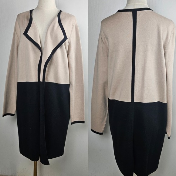 Pure Collection Double Faced Coatigan Cotton Cashmere Cardigan 14/16 Beige Black - Picture 1 of 12